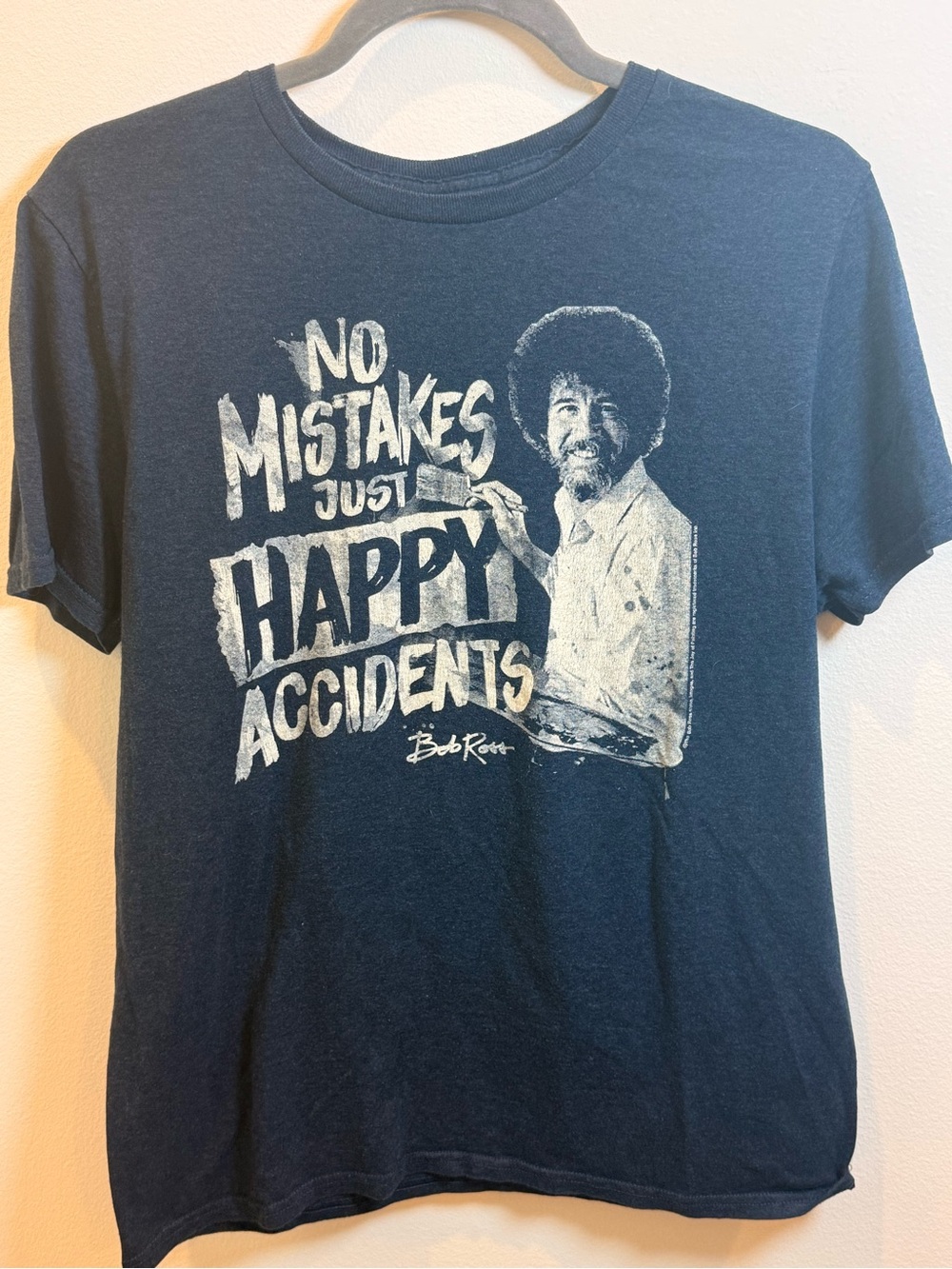 Bob Ross No Mistakes Happy Accidents Graphic Tee Navy Medium